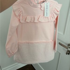 NWT Janie and Jack Pink Ruffle Dress with Faux Fur Detail